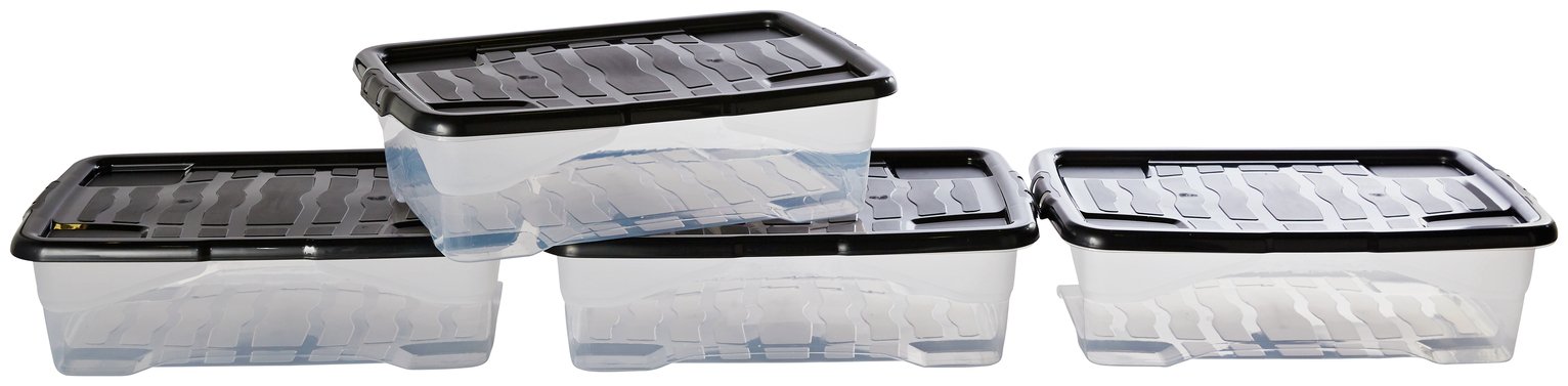 Argos Home Curve 4 x 30L Underbed Storage Boxes - Clear