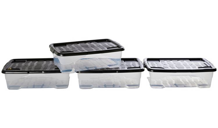 4-Pack Under Bed Plastic Storage Bin Unit Boxes Are Containers For