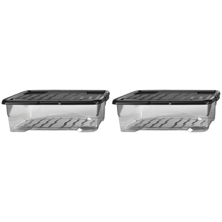 Strata Curve 2 x 30L Plastic Storage Boxes with Lid - Clear 0