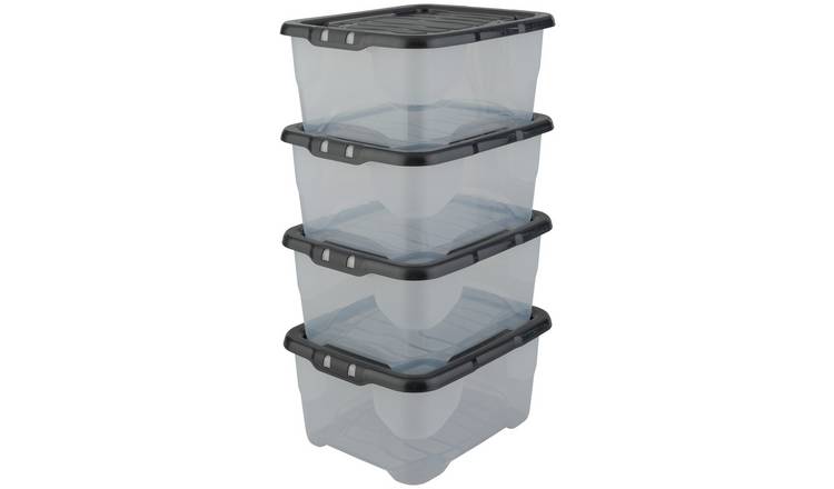 Buy Argos Home Curve 4 x10L Plastic Box with Lid Clear Plastic