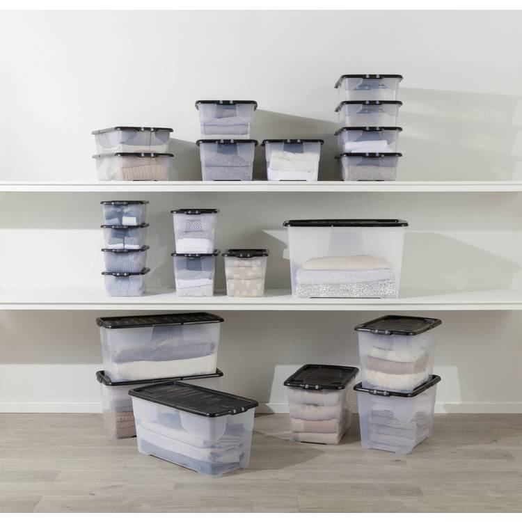 Strata Curve 4 x 10L Plastic Storage Boxes with Lid - Clear 0