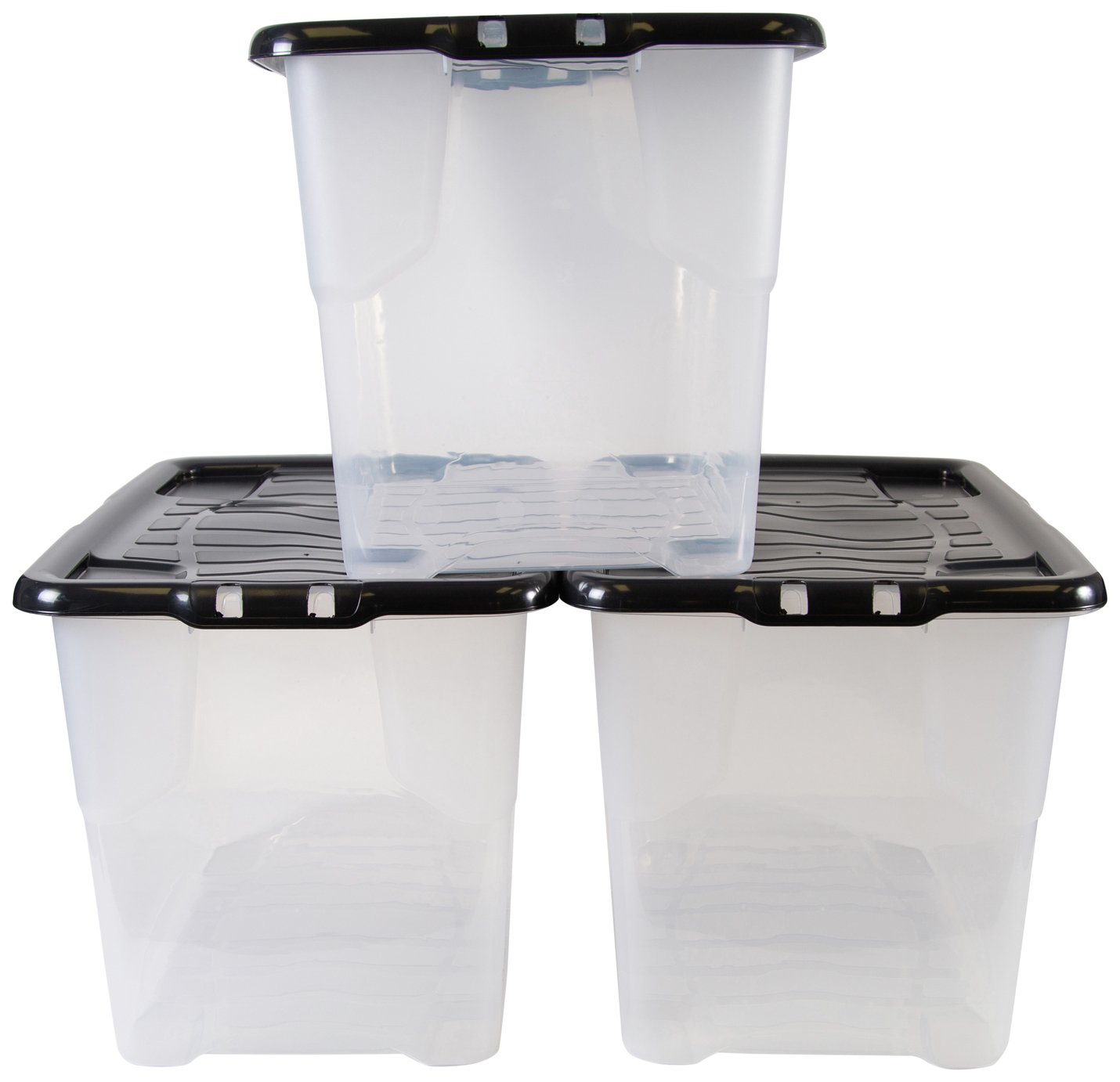 Argos Home Curve 3 x 65L Plastic Box with Lid - Clear