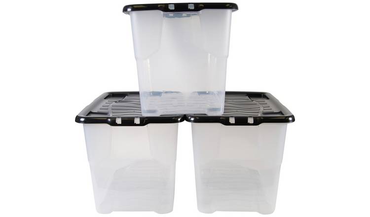 Buy Strata Curve 3 x 65L Plastic Box with Lid - Clear, Plastic storage  boxes and drawers