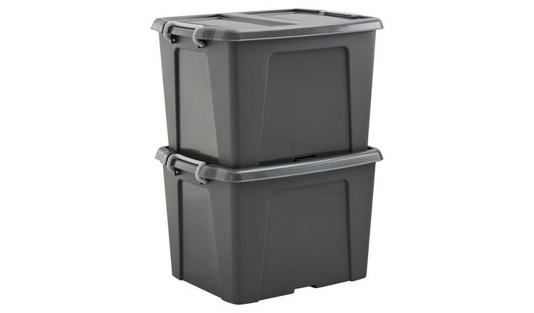 Buy Strata 2 x 40L Recycled Lidded Plastic Storage Boxes - Grey, Plastic  storage boxes and drawers