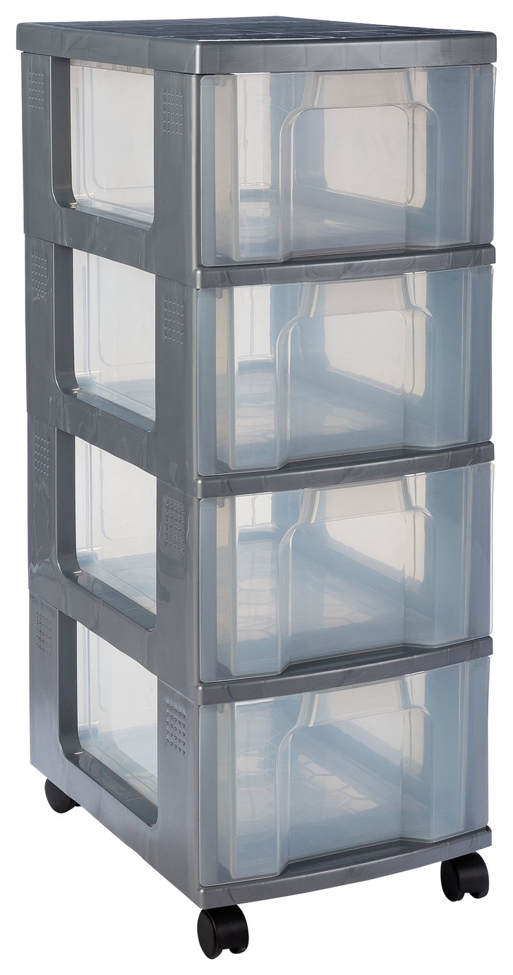 Really Useful 4 Drawer Wheeled Storage Tower-Grey