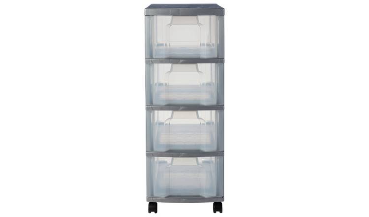 Plastic storage drawers on outlet wheels