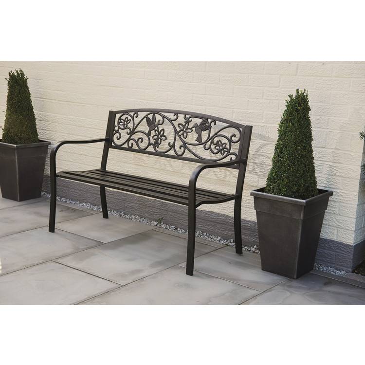 Greenhurst 2 Seater Metal Garden Bench - Black 0