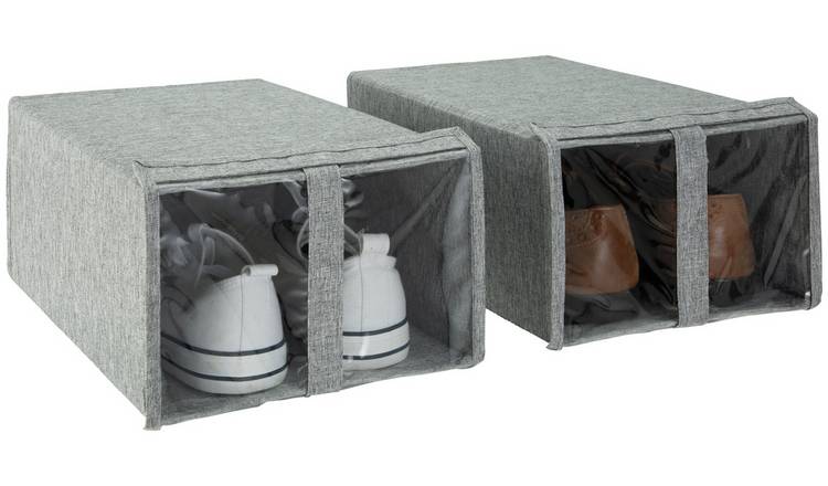 Habitat 2 Pack Shoe Storage Boxes - Grey