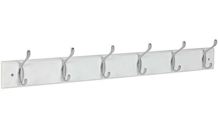 Buy Habitat 6 Piece Double Chrome Coat Hooks - White | Umbrella stands and  coat racks | Habitat