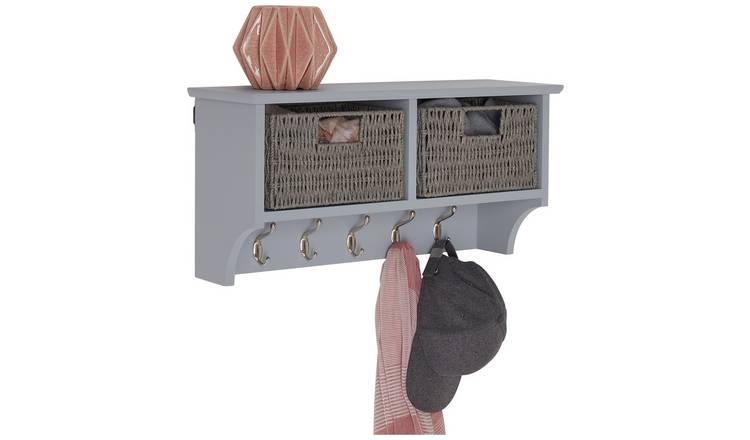 Buy Argos Home 2 Drawer Shelf with Hooks Grey Wall mounted and