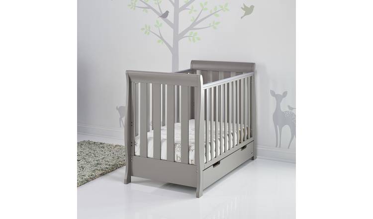 Obaby Stamford Mini Sleigh Cot Bed and Drawer - Taupe Grey