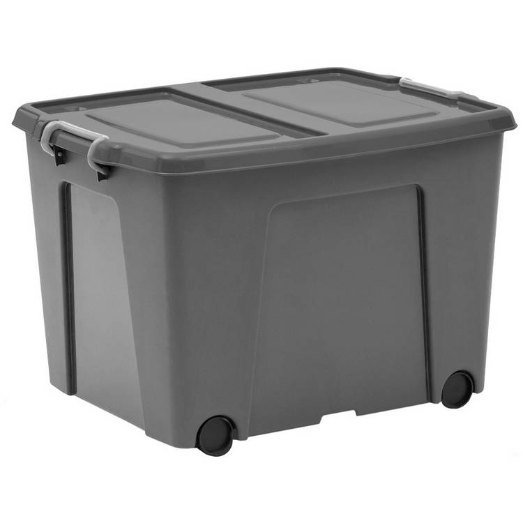 Strata 75L Wheeled Recycled Storage Trunk With Lid - Grey 0
