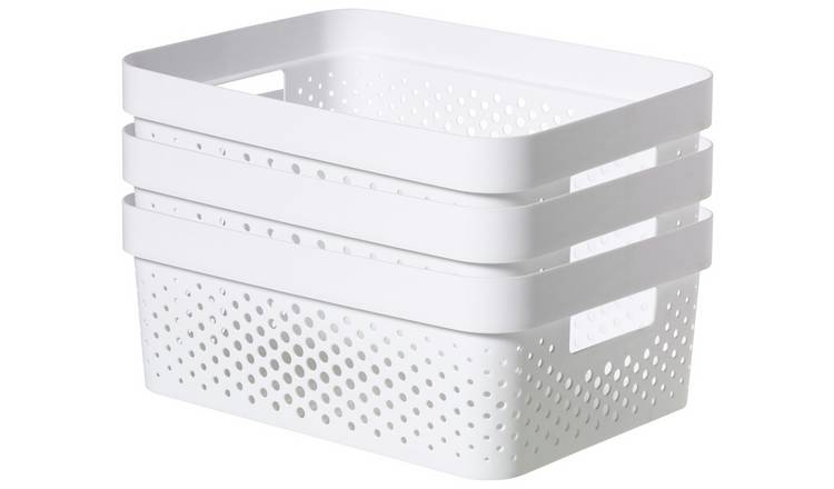 Buy Curver Infinity Dots 3 x 11L Storage Boxes - White, Plastic storage  boxes and drawers