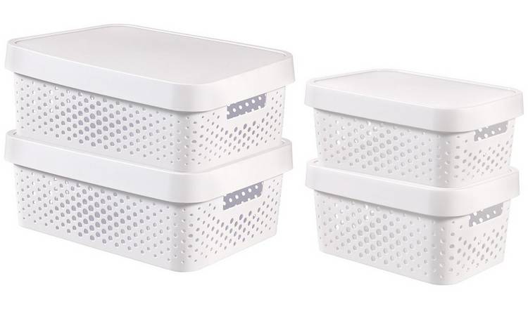 Curver Infinity Dots Set of 4 45 and 11 Litre Boxes - White