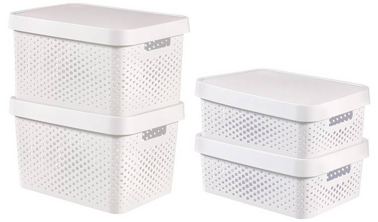 Curver Infinity Dots Set of 4 17 and 11 Litre Boxes - White