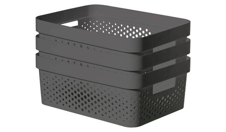 Curver Infinity Dots 3 x 11L Storage Boxes - Grey