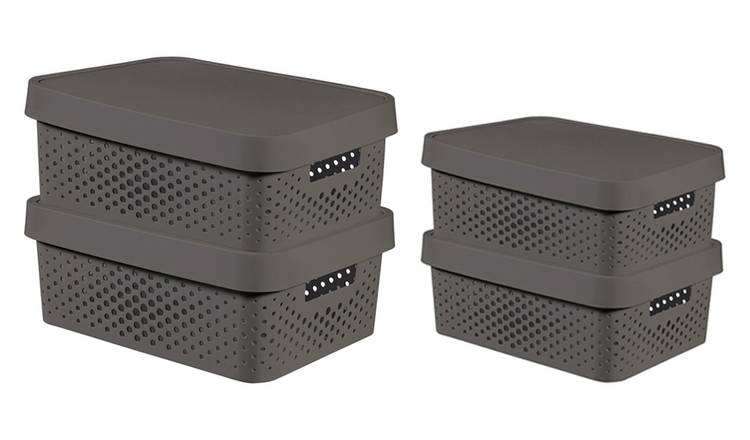Curver Infinity Dots Set of 4 4.5 and 11 Litre Boxes - Grey
