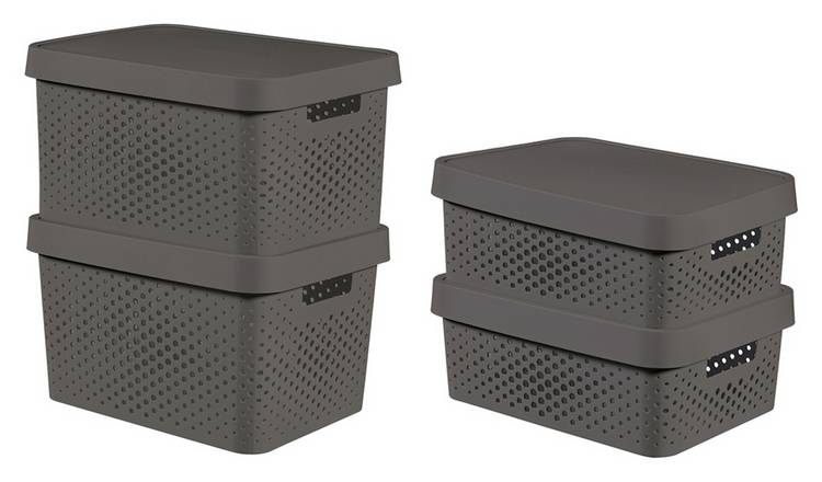 Curver Infinity Dots Set of 4 17 and 11 Litre Boxes - Grey