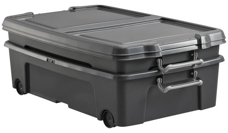 Strata 2 x 35L Wheeled Underbed Storage Boxes - Black