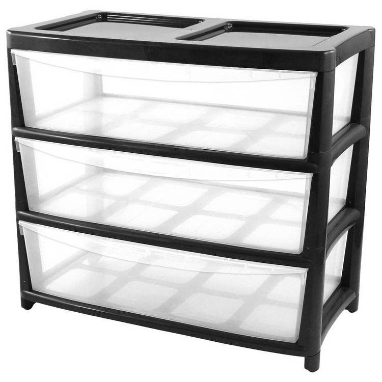 Argos Home 3 Drawer Extra Wide Gloss Plastic Drawers - Black 0