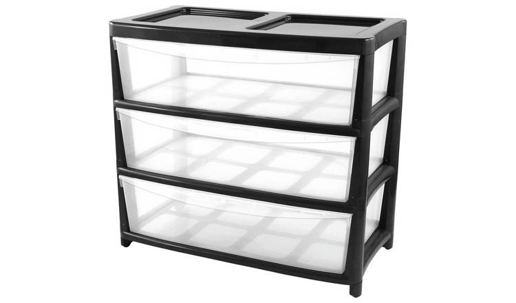 Argos Home 3 Drawer Extra Wide Gloss Plastic Drawers - Black