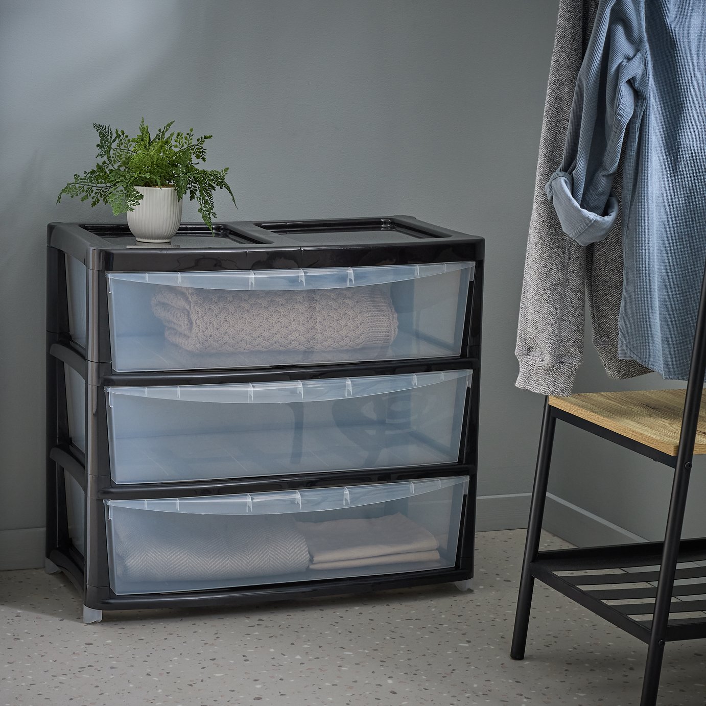 Buy Argos Home 3 Drawer Extra Wide Gloss Plastic Drawers - Black | Plastic  storage boxes and drawers | Argos