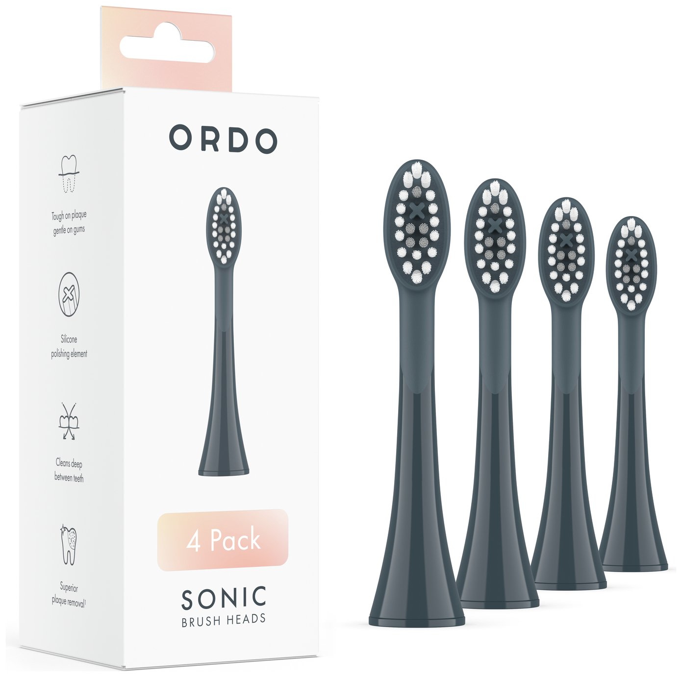 Ordo Sonic Charcoal Grey Electric Brush Heads - 4 Pack