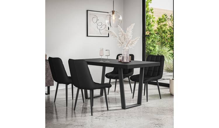 Furniture Online Aria Nova Black Top Dining Table & 6 Black Chairs