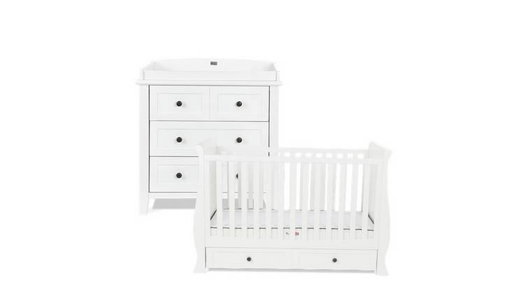 Silver Cross Nostalgia Sleigh Cot Bed and Dresser Set-White