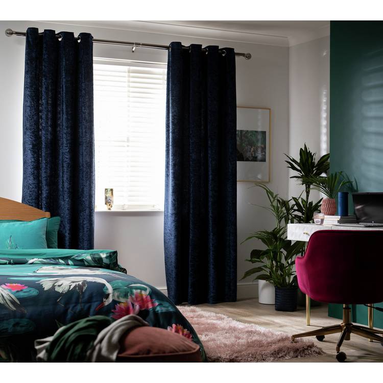Argos Home Crushed Velvet Lined Eyelet Curtains - Blue 0