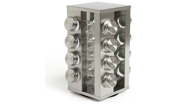 Buy Habitat 16 Jar Stainless Steel Revolving Spice Rack | Food storage ...