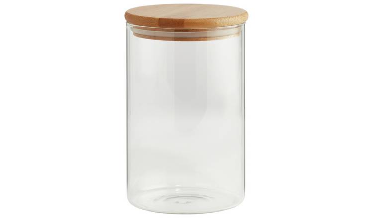 Argos Home 1 Litre Round Glass Jar with Bamboo Lid