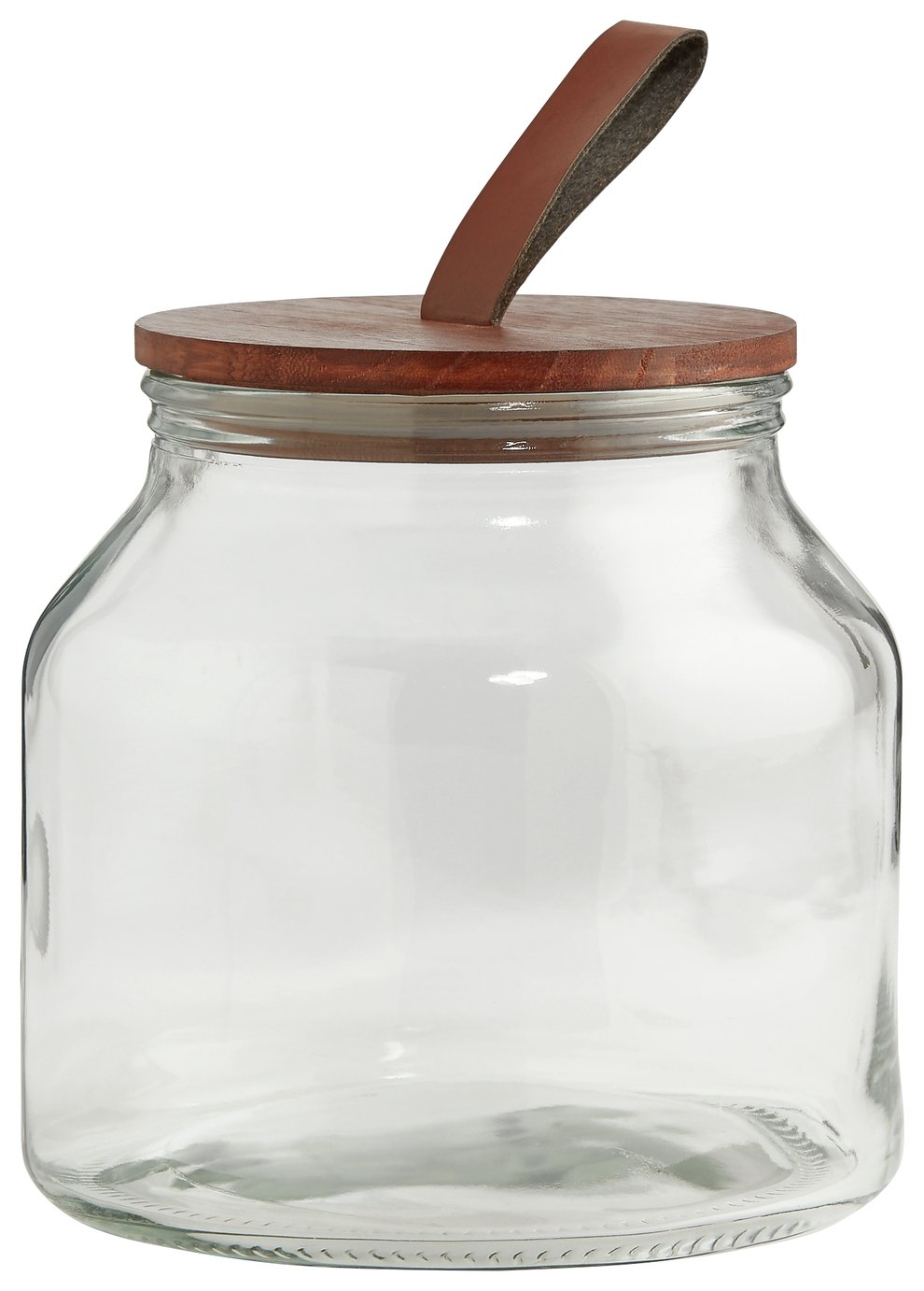 Habitat 2 Litre Wood Faux Leather Lid Glass Jar - Clear