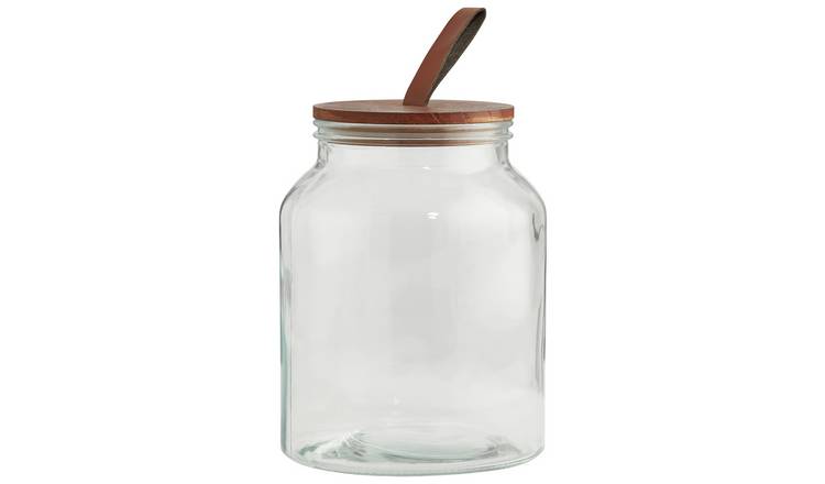 Clear Glass Decorative Jars with Wood Lids (Set of 3)