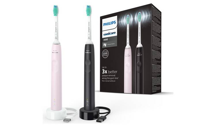 backup Virus National anthem Buy Philips Sonicare 3100 Dual Pack Pink & Black - HX3675/15 | Electric  toothbrushes | Argos