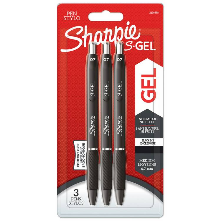 Sharpie S-Gel 0.7mm Black Pen - Pack of 3 0
