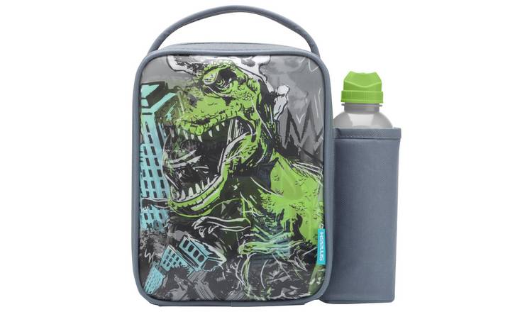 Smash Dino Lenticular Grey Lunch Bag and Bottle - 500ml
