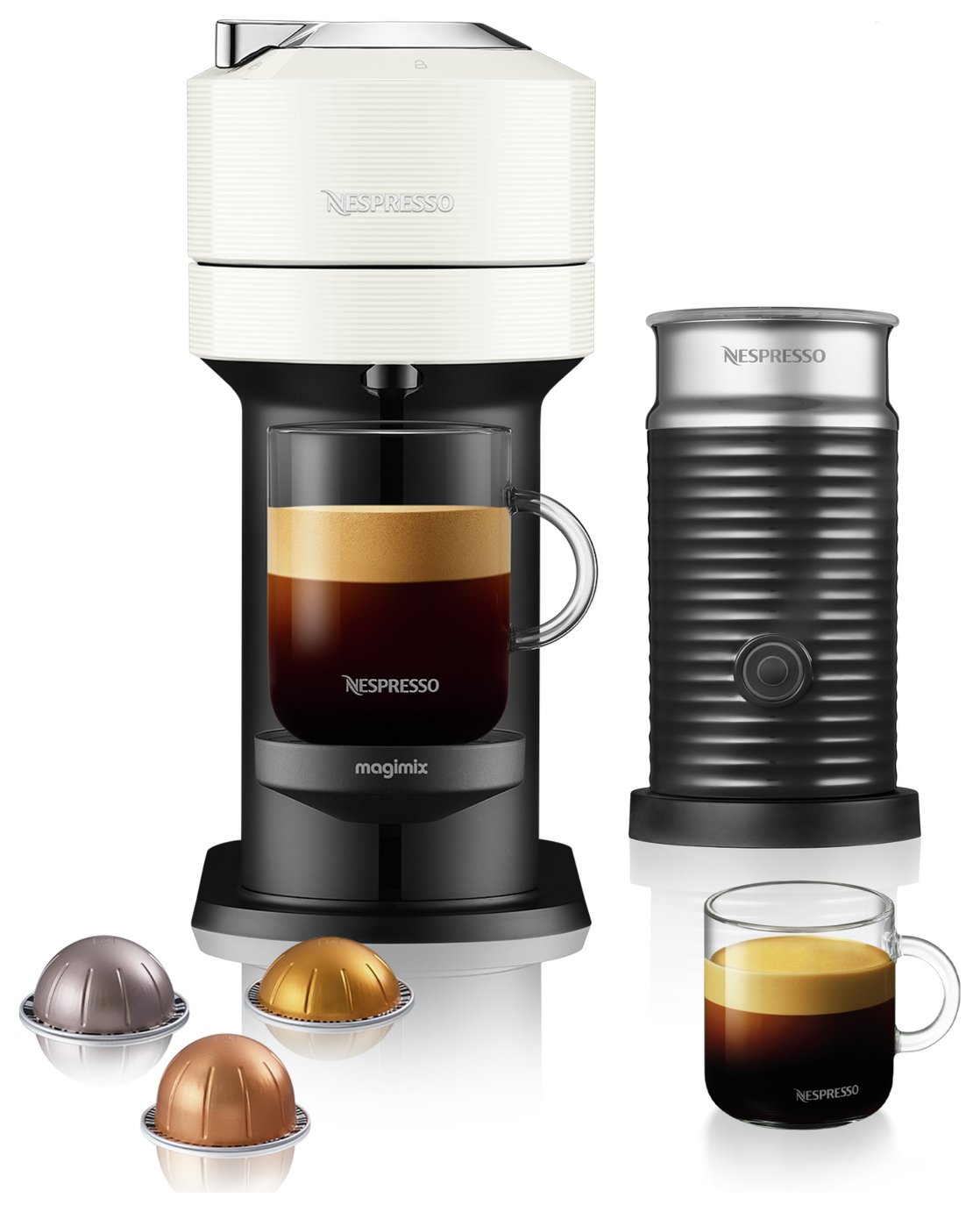 Nespresso VertuoNext Pod Coffee Machine Bundle Magimix White