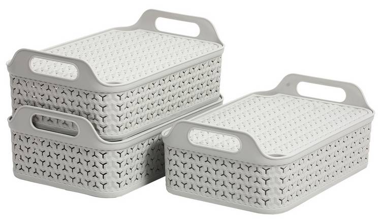 Strata Pack of 3 18 Litre Urban Basket with Lid - Grey