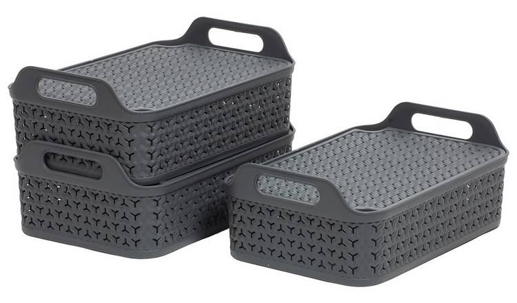 Strata 3 x 18L Urban Store Baskets with Lid - Charcoal