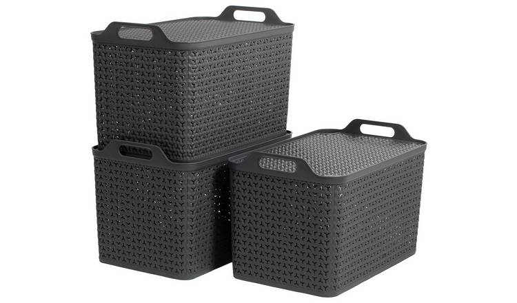 Strata 3 x 35L Urban Store Baskets with Lid - Charcoal