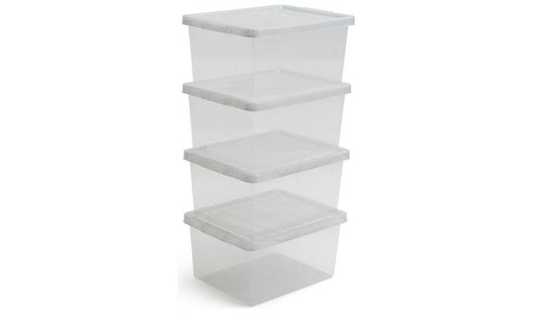 Argos Home 4 x 27 Litre Glitter Storage Boxes - Silver