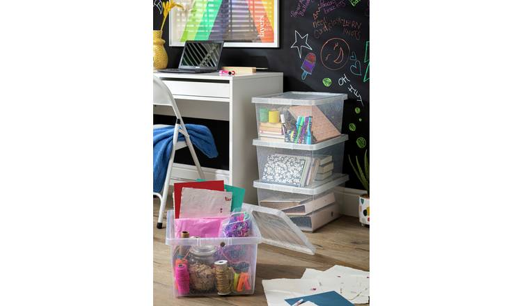 Argos Home 4 x 27 Litre Glitter Storage Boxes - Silver