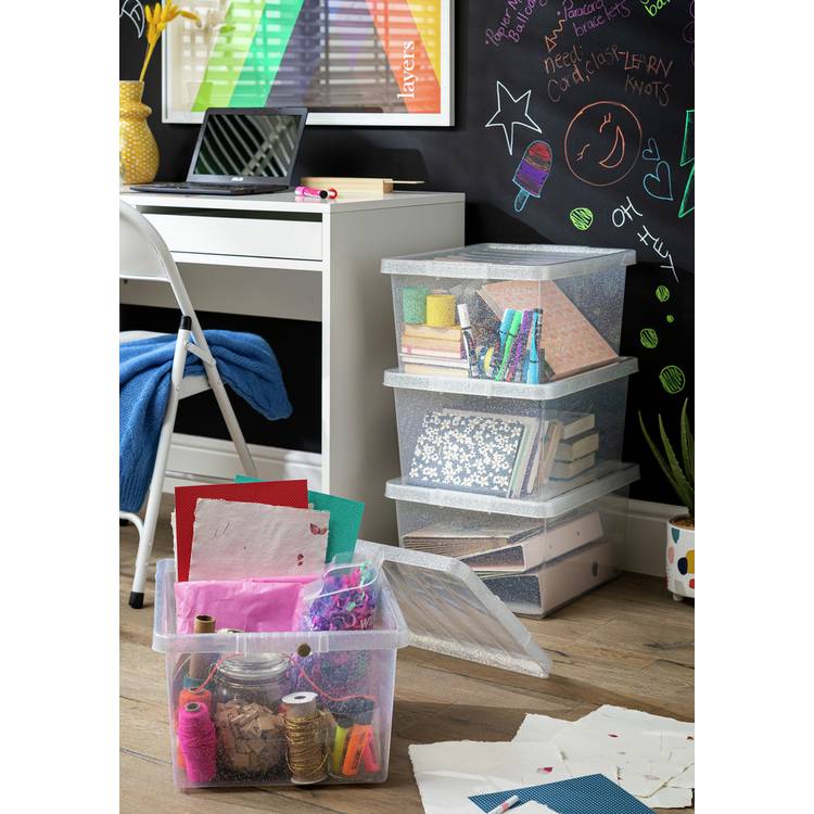 Argos Home 4 x 27 Litre Glitter Storage Boxes - Silver 0
