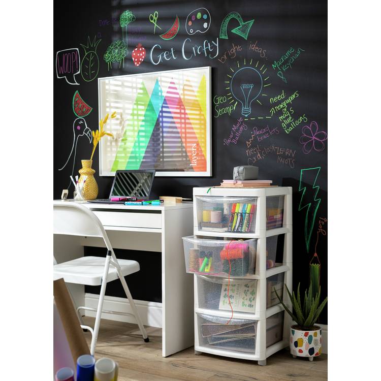 Argos Home 4 Drawer  Plastic Drawers - Silver Glitter 0