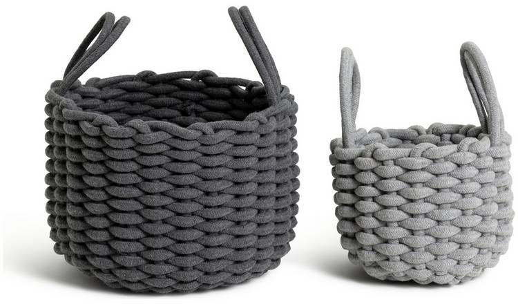 Habitat Cotton Pack of 2 Rope Storage Basket - Grey