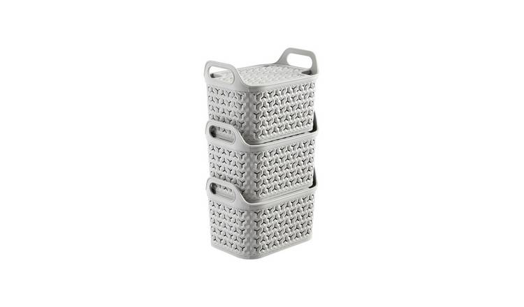 Strata Pack of 3 8L Urban Baskets with Lid - Light Grey