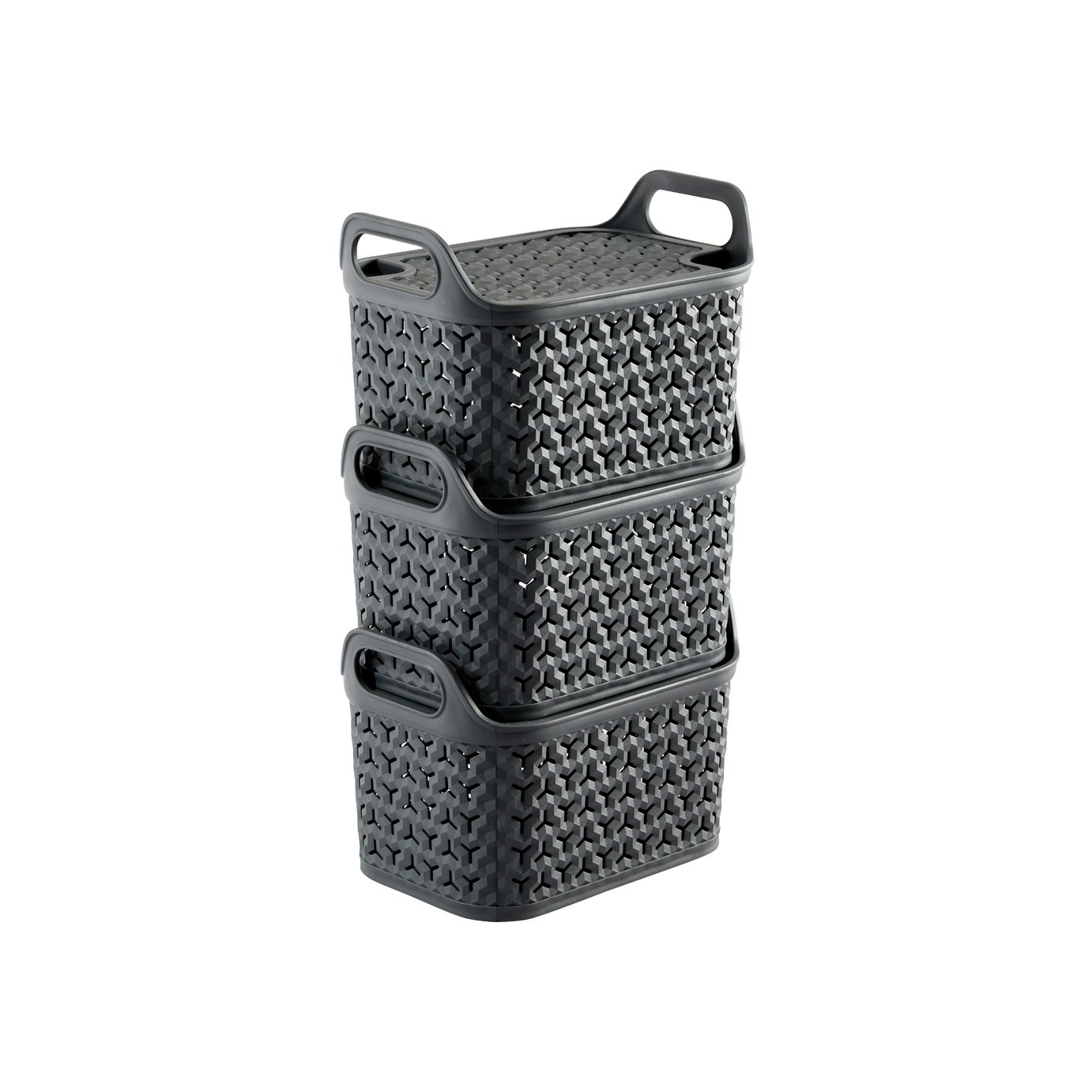Strata 3 x 8L Urban Store Baskets with Lid - Charcoal