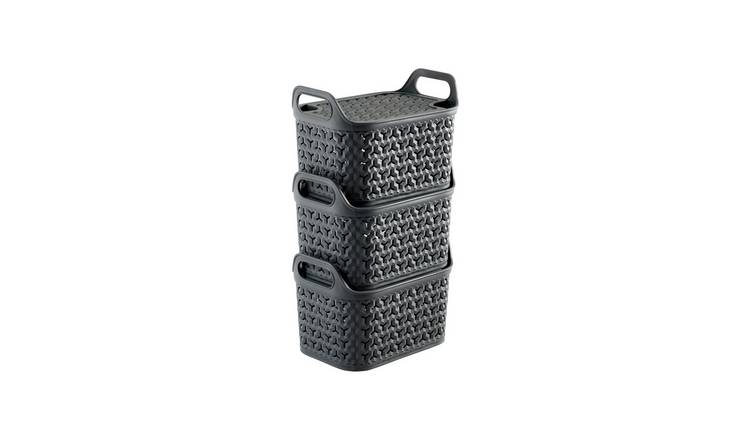 Strata 3 x 4L Urban Store Baskets with Lid - Charcoal