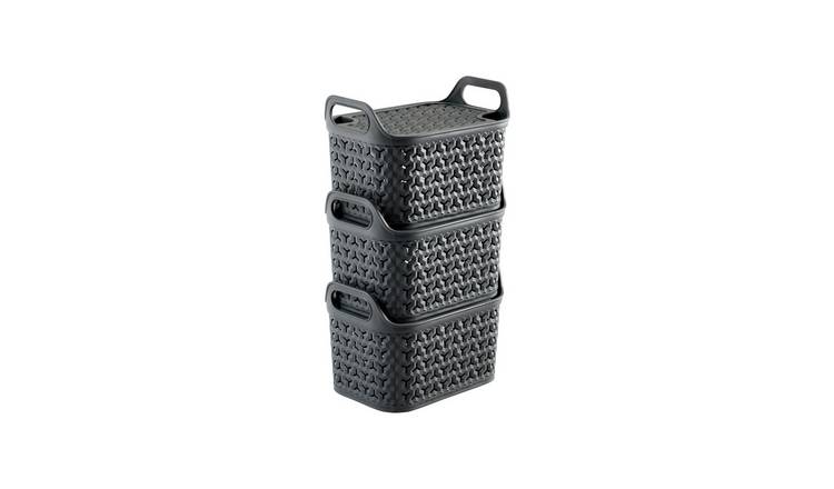 Strata Pack of 3 8L Urban Baskets with Lid - Slate
